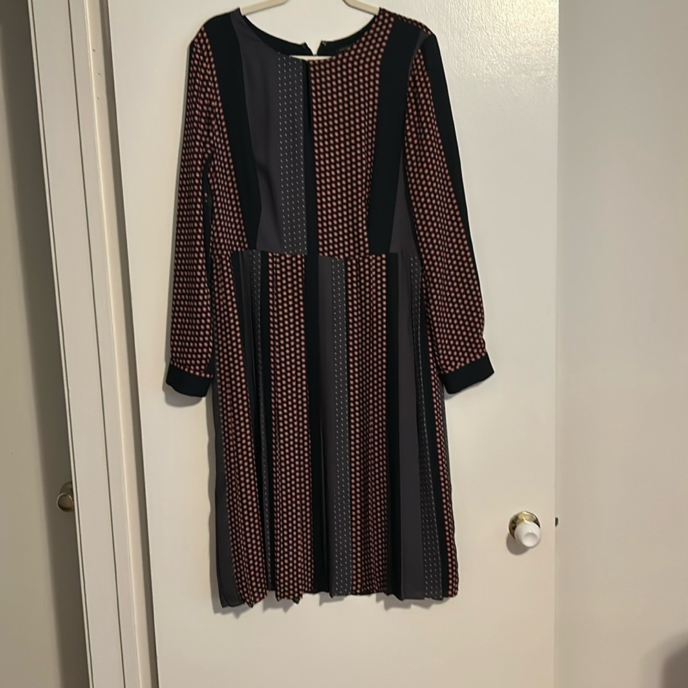 Ann Taylor Floral Stripe Mixed Print A-Line Pleated Dress. Size 14